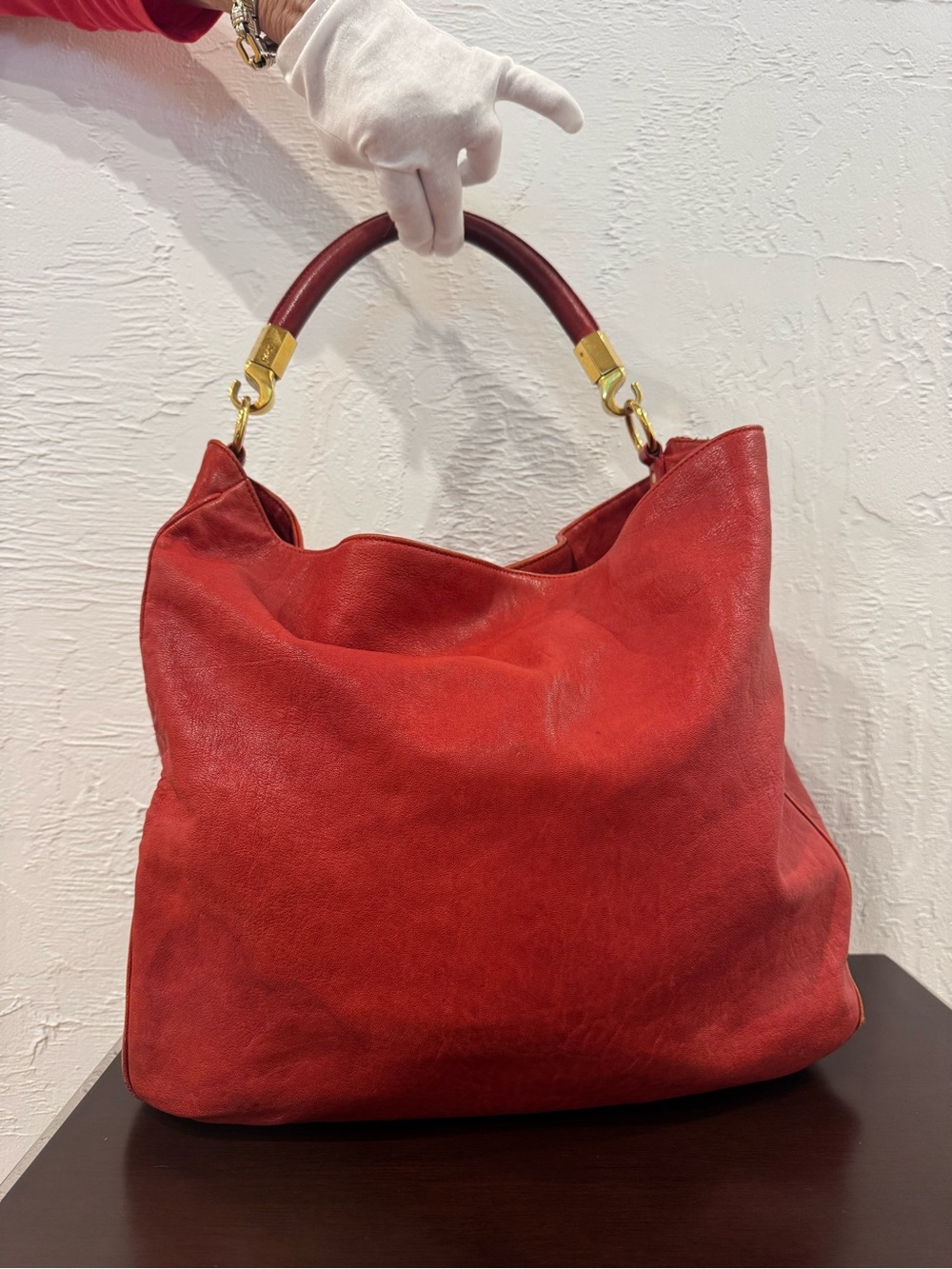 YSL Yves Saint Laurent Roady Hobo Bag Red Large